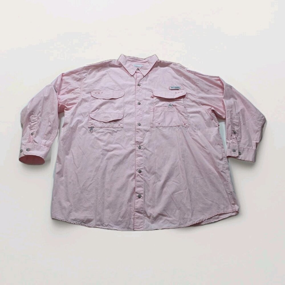 Columbia PFG Fishing Shirt Men XXL Pink Long Sleeve Bonehead Mesh Pockets FM7120